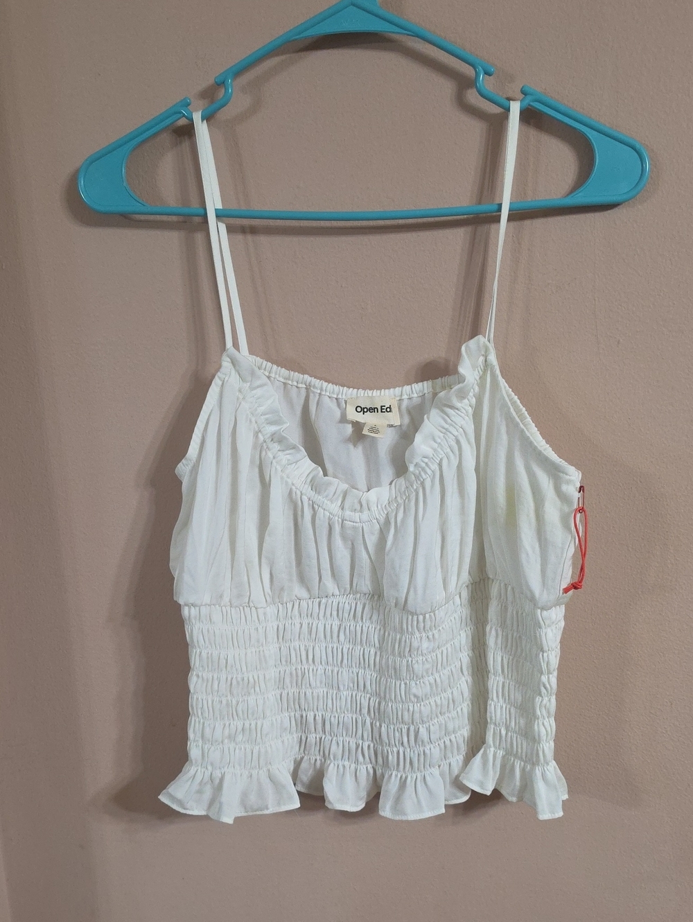 Open Ed White Smocked Ruffle Cami Top